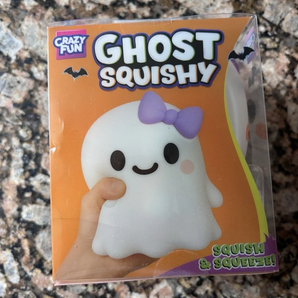 RMS Crazy Fun Five Below VIRAL Ghost Squishy Squeeze Toy, White/Purple Bow NEW